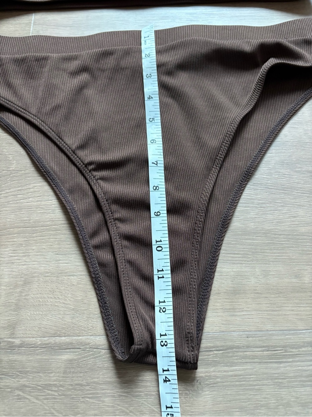NEW Ribbed Cheeky High Leg Cut Brown Bikini Set - size XL - Picture 7 of 8